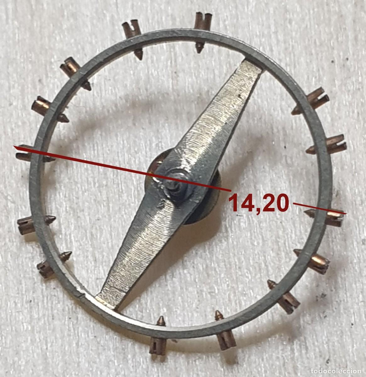 Recambios de relojes: Volante de Reloj Antiguo 14,20 mm con Eje y Platillo &ndash; Calibre Desconocido &ndash; X
