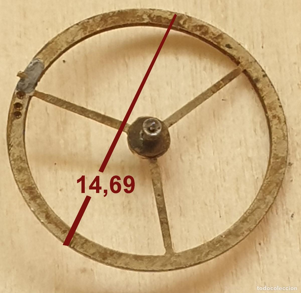 Recambios de relojes: Volante de Reloj Antiguo Monomet&aacute;lico 14,69 mm con Eje &ndash; Sin Espiral &ndash; X