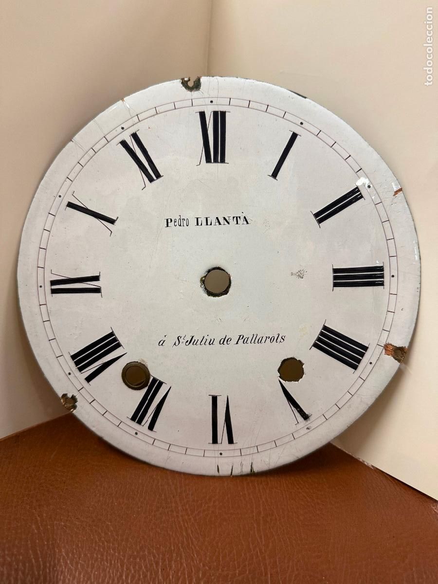Recambios de relojes: Antigua esfera de reloj de pared en cobre esmaltado. Pedro Llanta. St. Juliu de Pallarols. 22,5cms