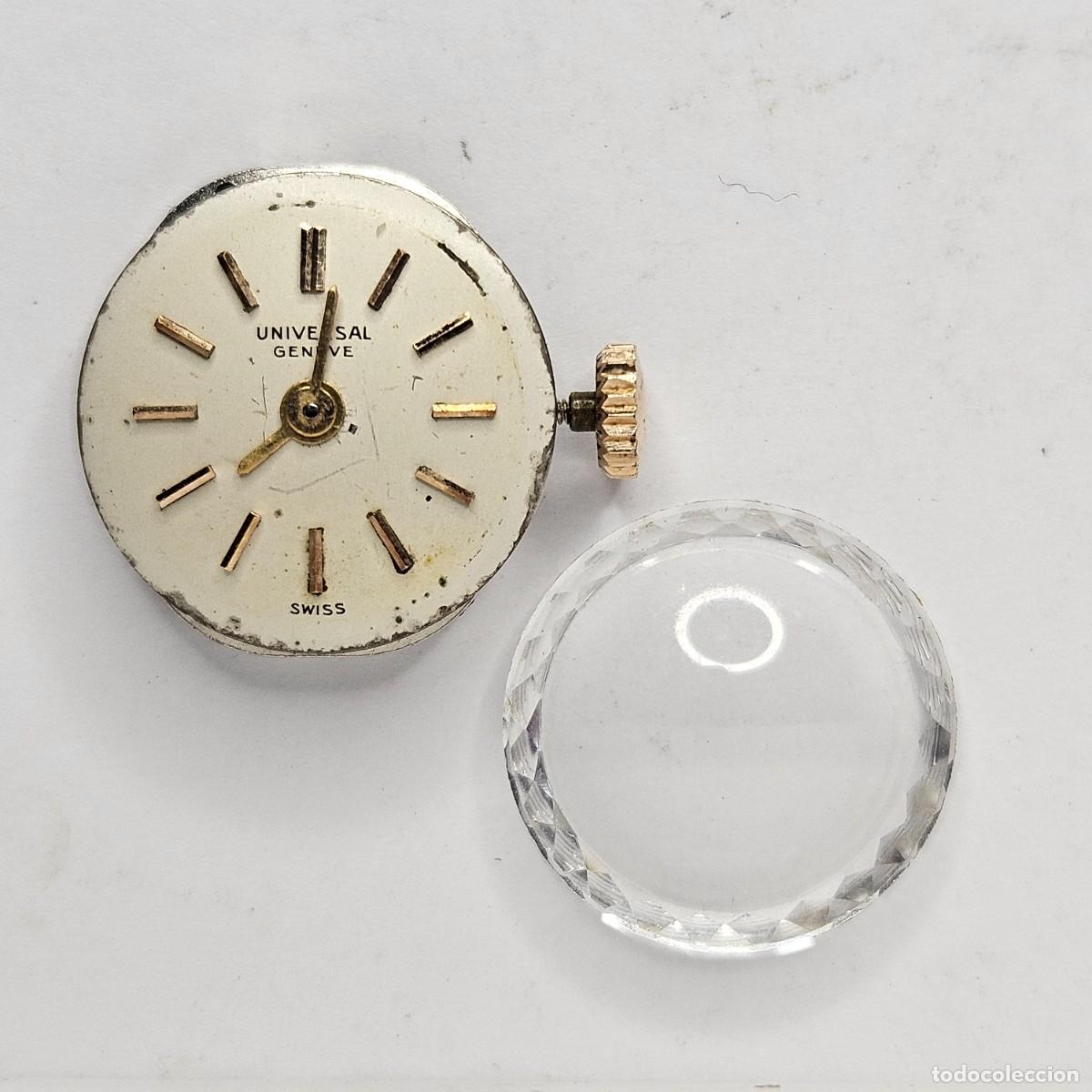 Recambios de relojes: MAQUINARIA RELOJ UNIVERSAL GENEVE 501-CALIBRE-17 JEWELS-ESFERA+AGUJAS+TIJA+CORONA+CRISTAL. A&Ntilde;OS 50