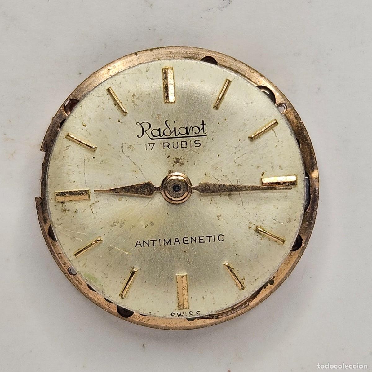 Recambios de relojes: MAQUINARIA RELOJ RADIANT-CALIBRE ETA 2510-SWISS- JBIS-17 RUBIS-ESFERA+AGUJAS+PLEXI. A&Ntilde;OS 60