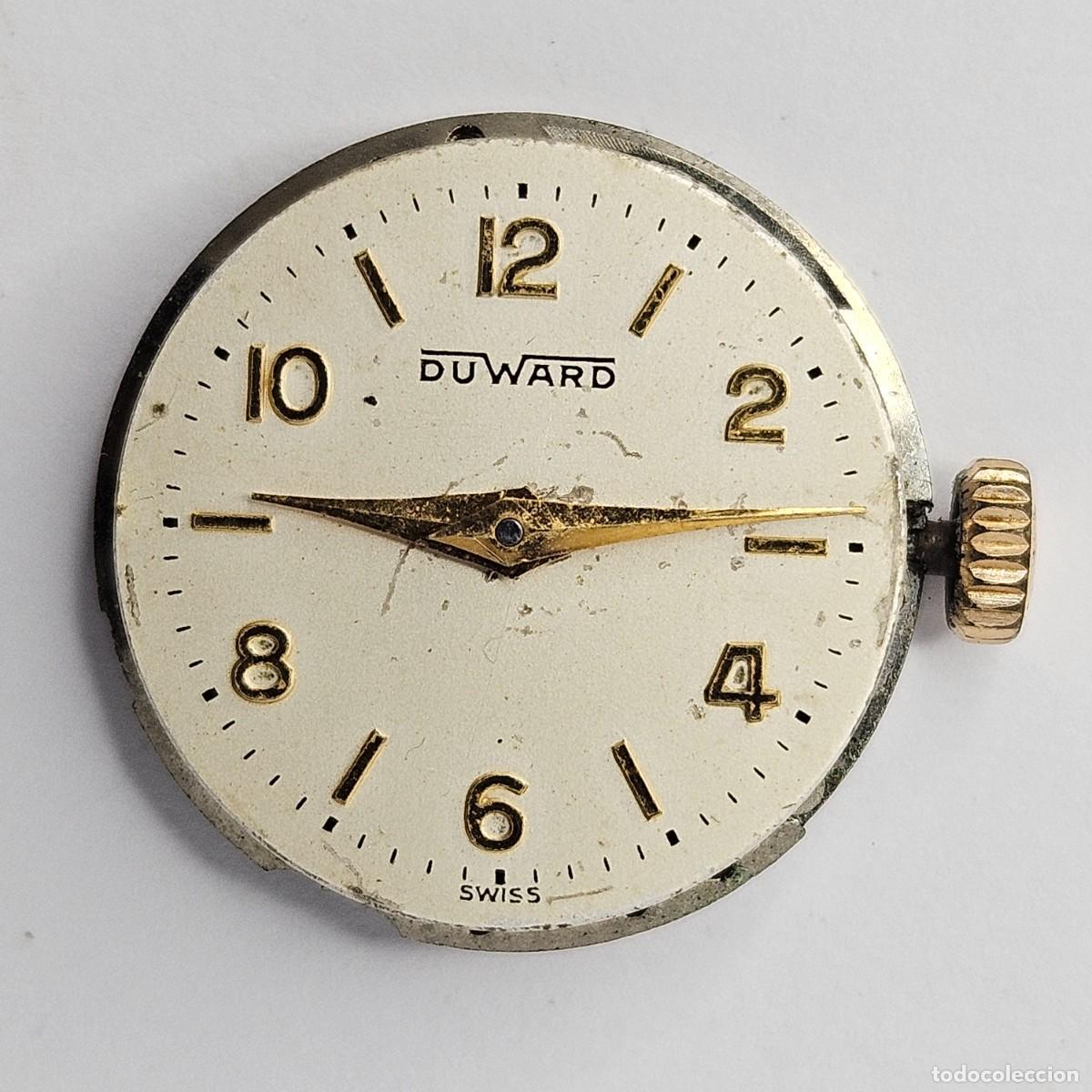 Recambios de relojes: MAQUINARIA RELOJ DUWARD-CALIBRE 1156-ESFERA+AGUJAS+TIJA+CORONA+PLEXI-SWISS. A&Ntilde;OS 70