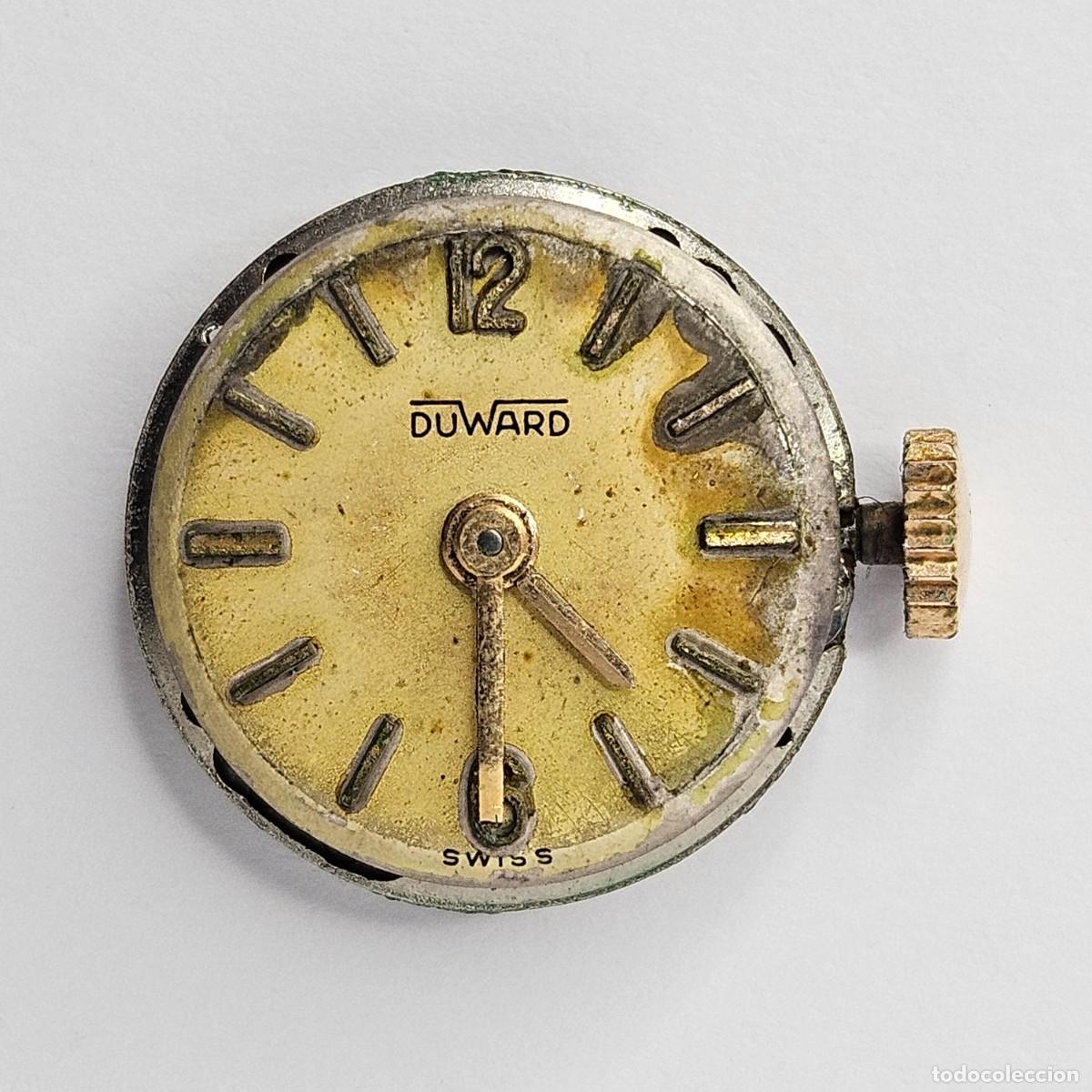 Recambios de relojes: MAQUINARIA RELOJ DUWARD 2415-CALIBRE ETA-ESFERA+AGUJAS+TIJA+CORONA+CRISTAL-15 RUBIS-SWISS-A&Ntilde;OS 50-60