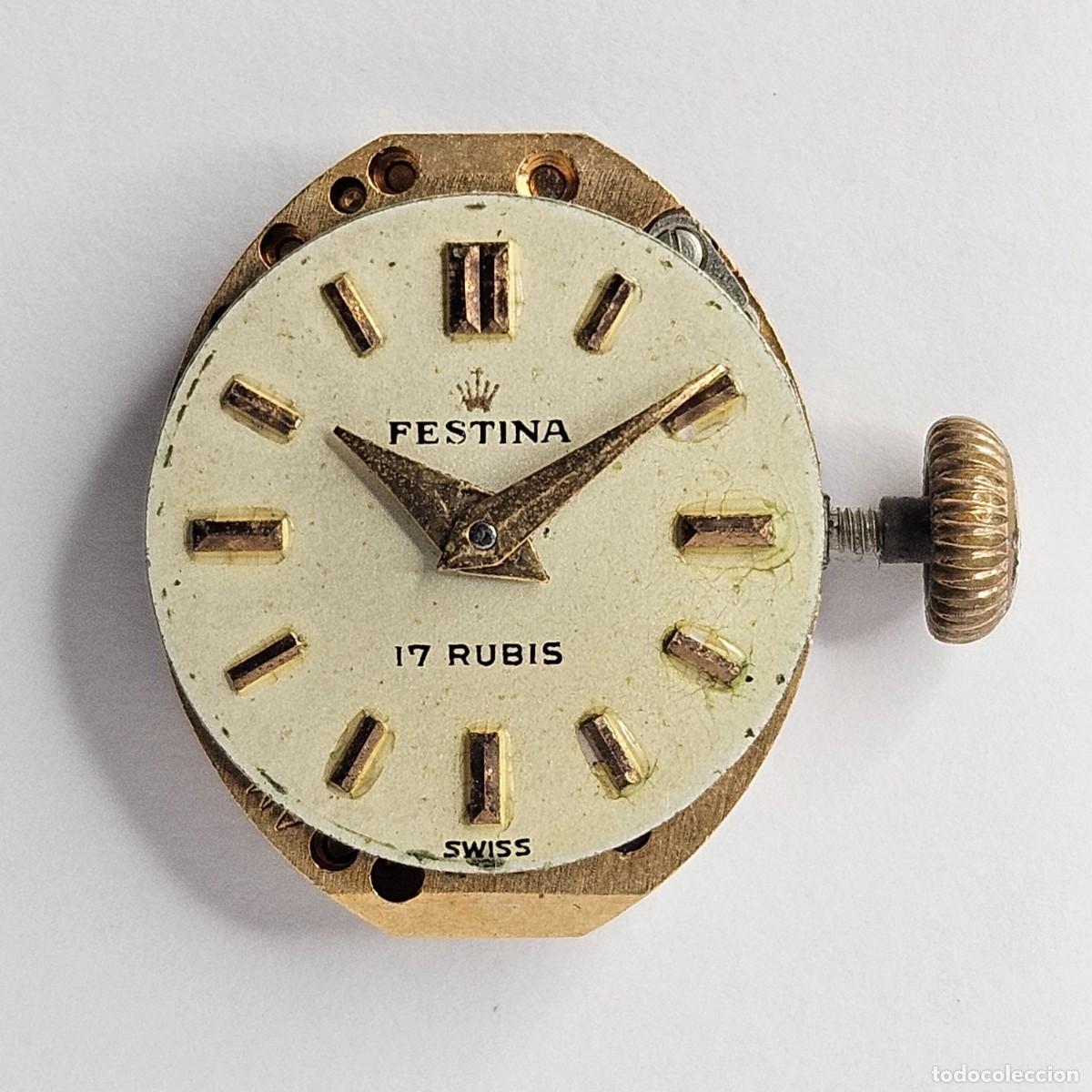 Recambios de relojes: MAQUINARIA RELOJ FESTINA-CALIBRE AS 1012-ESFERA+AGUJAS+TIJA+CORONA F-17 JEWELS-SWISS. A&Ntilde;OS 50-60