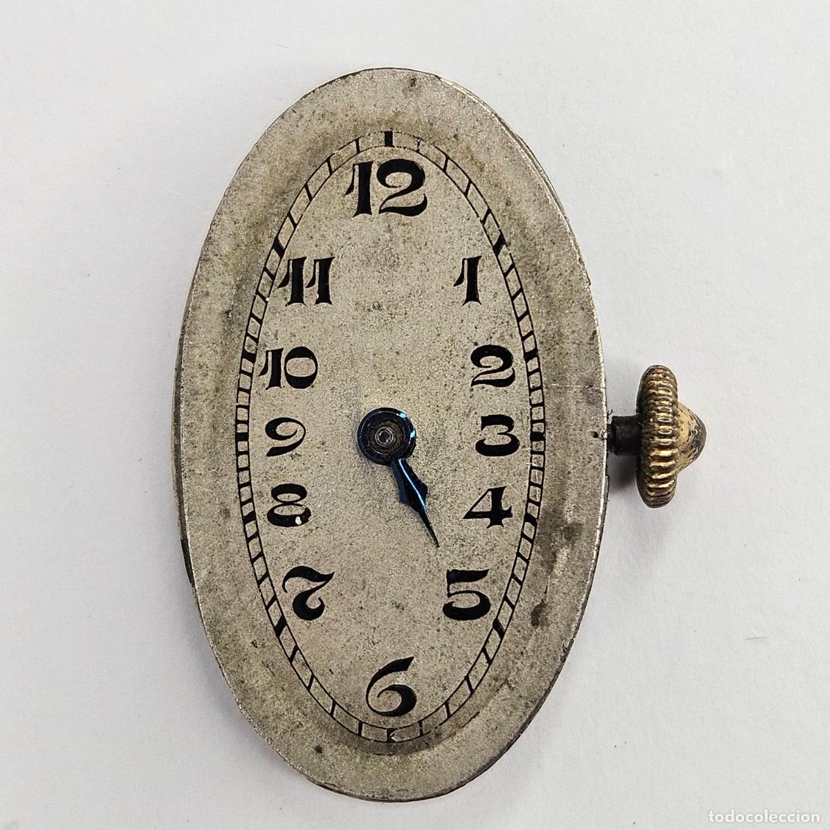 Recambios de relojes: MAQUINARIA RELOJ-CALIBRE-SWISS-ESFERA OVALADA+1 AGUJA+TIJA+CORONA-15 JEWELLS. A&Ntilde;OS 30