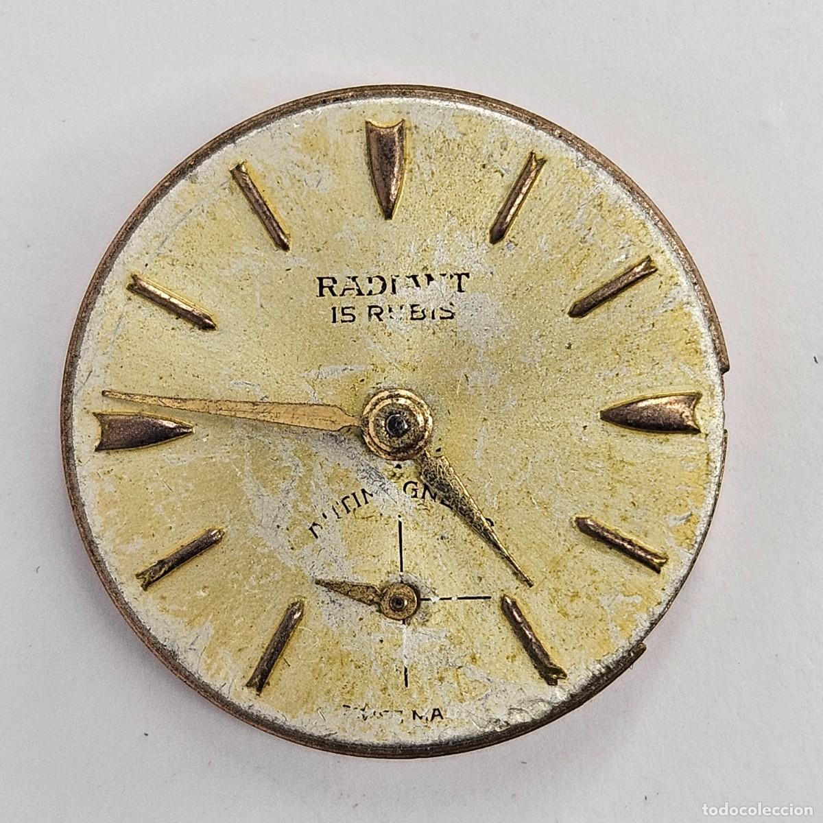Recambios de relojes: MAQUINARIA ANTIGUO RELOJ RADIANT-CALIBRE-SWISS-15 RUBIS-ESFERA+AGUJAS. A&Ntilde;OS 50-60