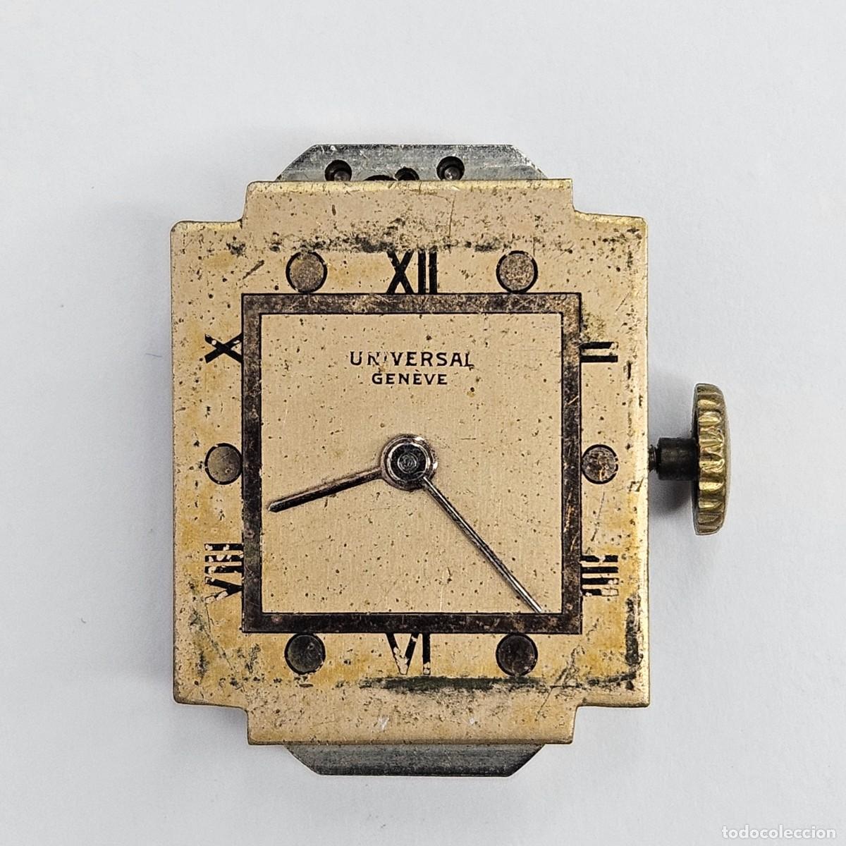 Recambios de relojes: MAQUINARIA RELOJ UNIVERSAL GENEVE 220-CALIBRE-ESFERA CUADRA-TIJA-CORONA-AGUJAS. A&Ntilde;OS 40-50