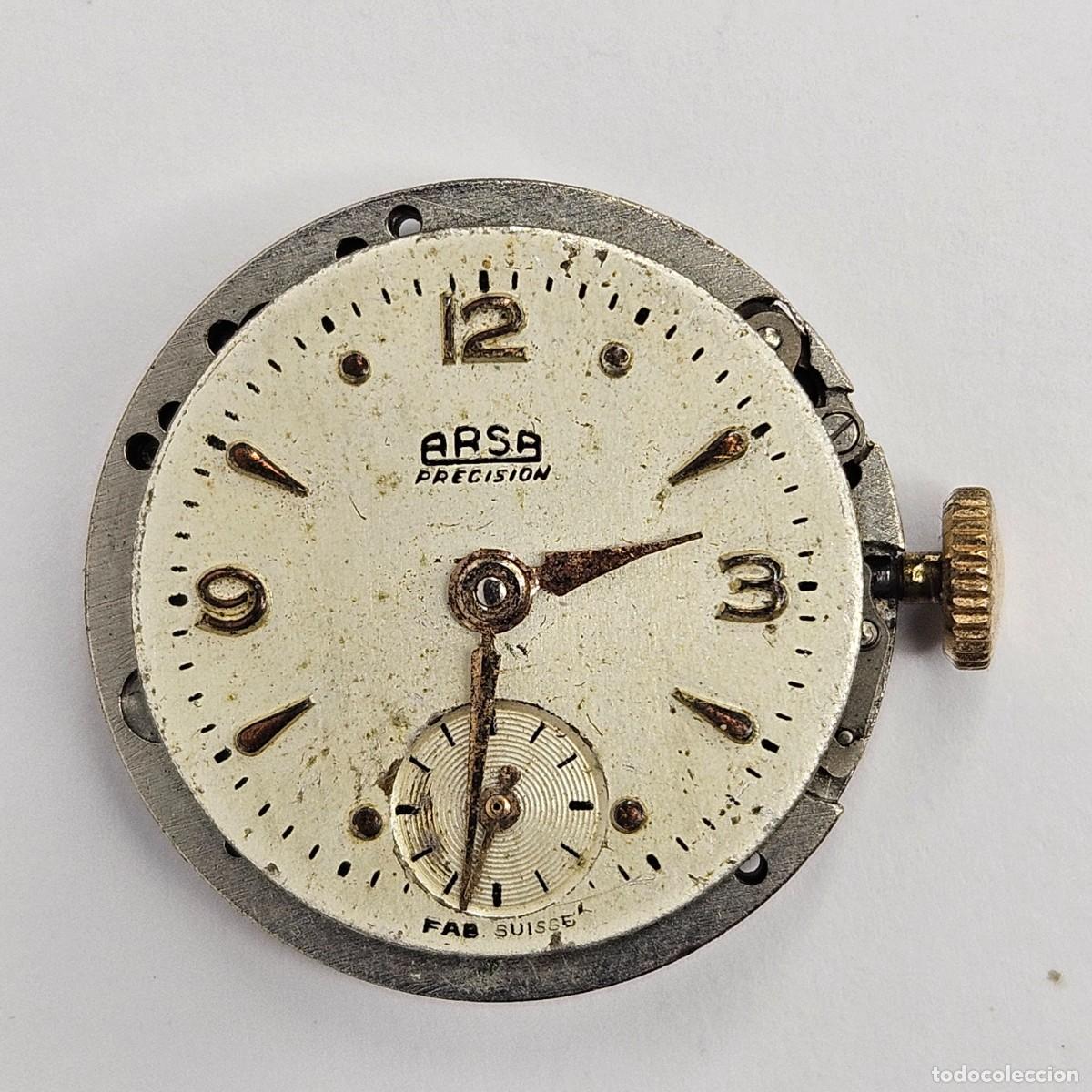 Recambios de relojes: MAQUINARIA RELOJ ARSA PRECISI&Oacute;N 202-CALIBRE-17 RUBIS-ESFERA-TIJA-CORONA-AGUJAS. A&Ntilde;OS 50-60