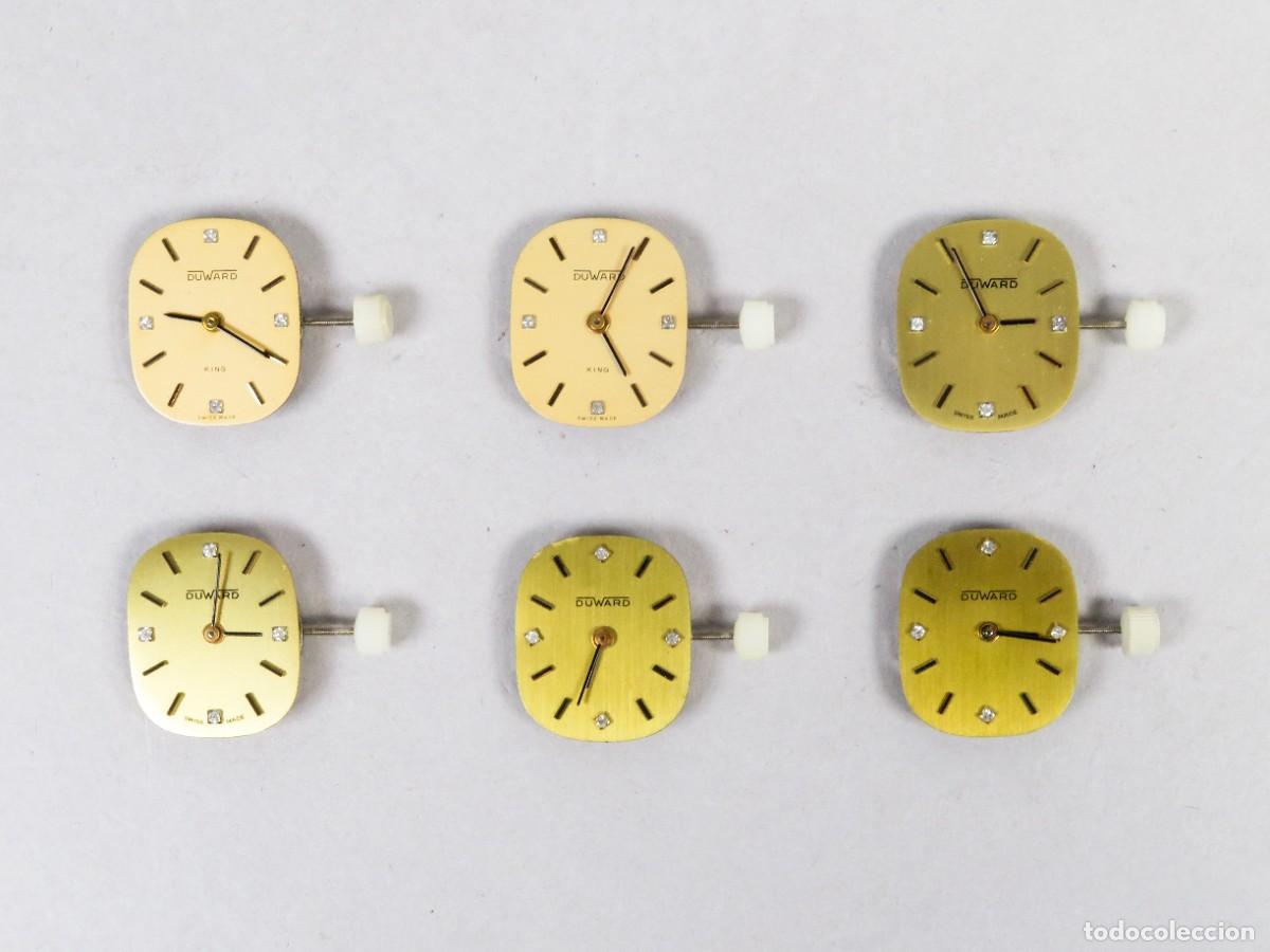 Recambios de relojes: Lote de 6 maquinarias con esferas doradas Duward de carga manual reloj se&ntilde;ora siglo XX