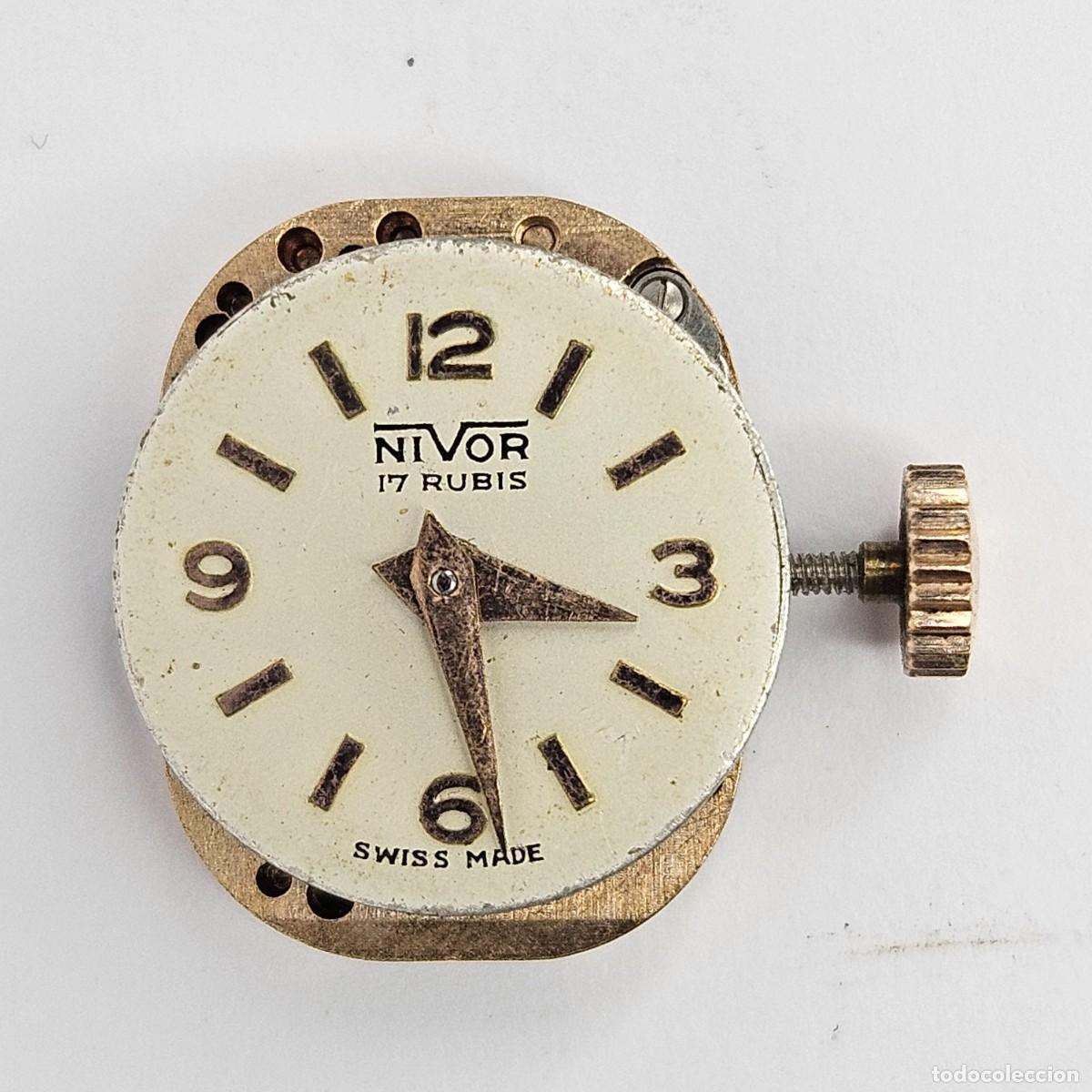 Recambios de relojes: MAQUINARIA RELOJ NIVOR-CALIBRE-AS 976-SWISS-ESFERA-TIJA-CORONA-AGUJAS -17 RUB&Iacute;S. A&Ntilde;OS 50