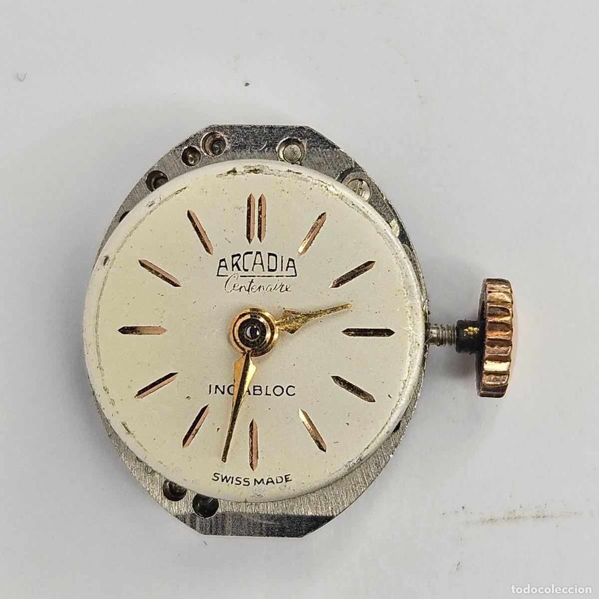 Recambios de relojes: MAQUINARIA RELOJ ARCADIA CENTANAIRE-CALIBRE-AS 1012-SWIS-ESFERA-TIJA-CORONA-AGUJAS. A&Ntilde;OS 50-60
