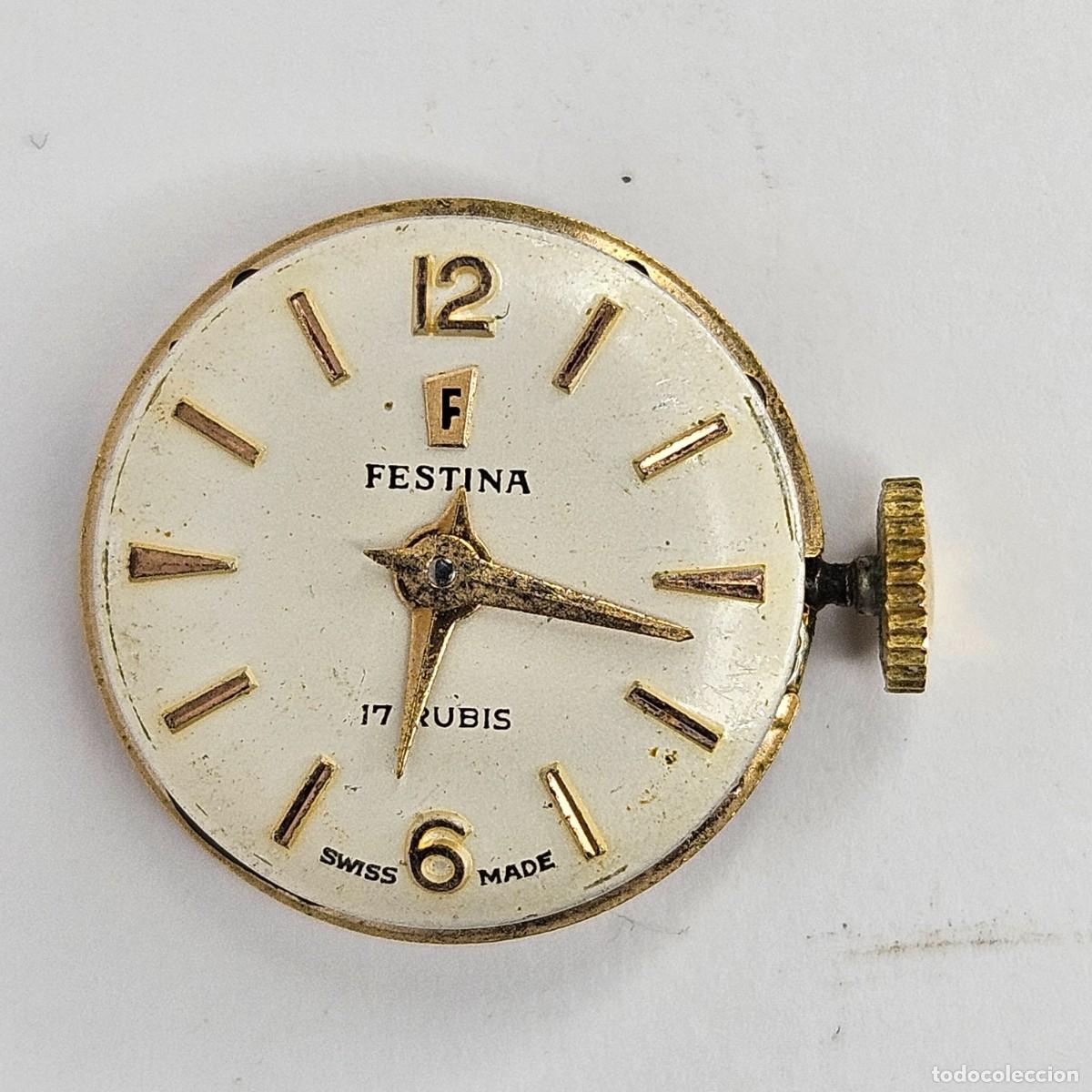Recambios de relojes: MAQUINARIA RELOJ FESTINA-CALIBRE-ETA 2410-SWISS-17 RUBI-ESFERA-AGUJAS-TIJA-CORONA. A&Ntilde;OS 50-60