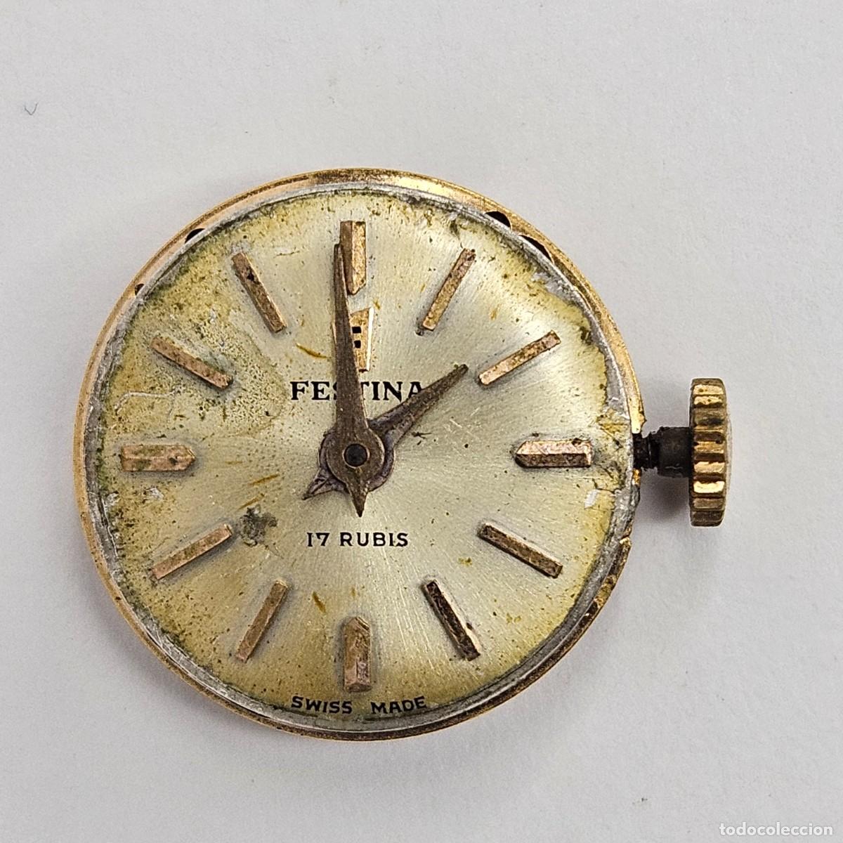 Recambios de relojes: MAQUINARIA RELOJ FESTINA-CALIBRE-ETA 2410-SWISS-17 JEWE-ESFERA-AGUJAS-TIJA-CORONA. A&Ntilde;OS 50-60-