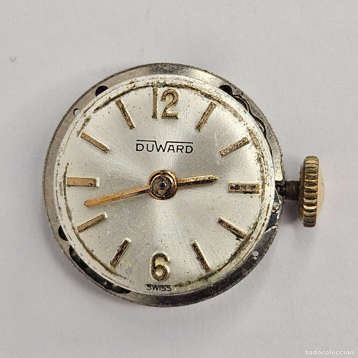 Recambios de relojes: MAQUINARIA RELOJ DUWARD-CALIBRE NE-ETA 2412-15 RUBIS-ESFERA-TIJA-CORONA-AGUJAS. A&Ntilde;OS 50-60