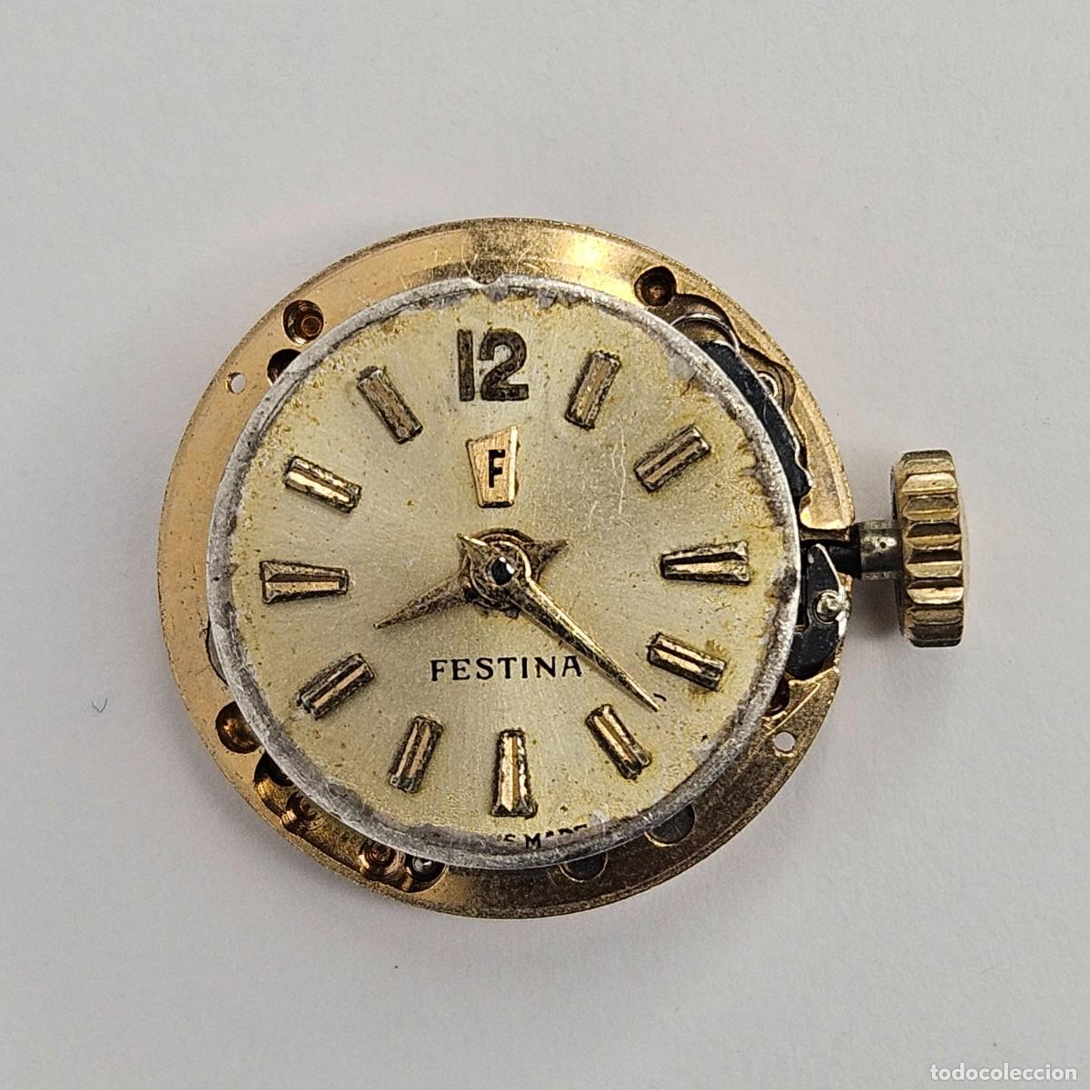Recambios de relojes: MAQUINARIA RELOJ FESTINA-CALIBRE-ETA 2410-17 JEWELS-ESFERA-TIJA-CORONA-AGUJAS. A&Ntilde;OS 50-60