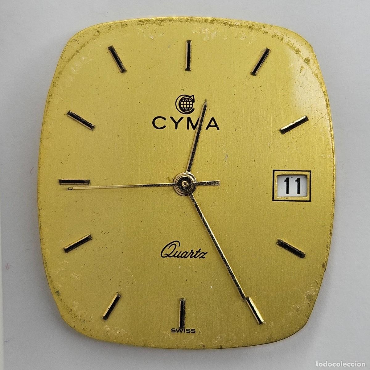 Recambios de relojes: MAQUINARIA RELOJ-CYMA QUARTZ-CALIBRE-ETA 955.412-ESFERA COLOR ORO-AGUJAS-CALENDARIO-6 JEWELS-HOMBRE