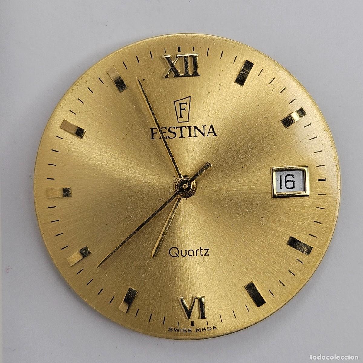 Recambios de relojes: MAQUINARIA RELOJ-FESTINA QUARTZ-CALIBRE-ETA 255.411-SWISS-ESFERA COLOR ORO-AGUJAS-CALENDARIO-6 JEWEL