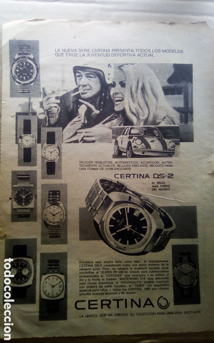 Recambios de relojes: Hoja peri&oacute;dico ABC, a&ntilde;o 1969. Publicidad relojes Certina, DS-2, Super PH 500M, Certiday, Argonauta,
