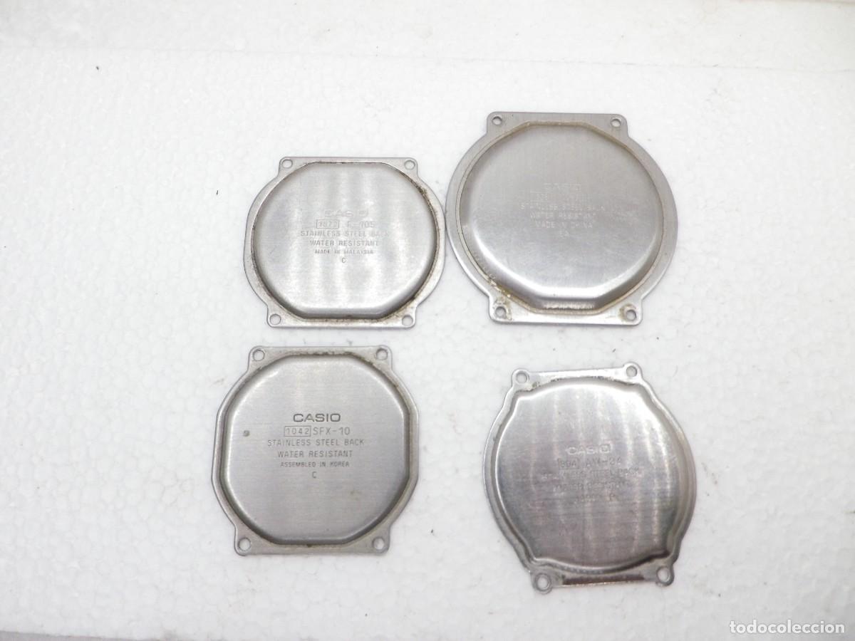 Recambios de relojes: 4 TAPAS FONDO LUNETA ORIGINALES CASIO F-105, AW-34, W-88H Y SFX-10 WATCHES