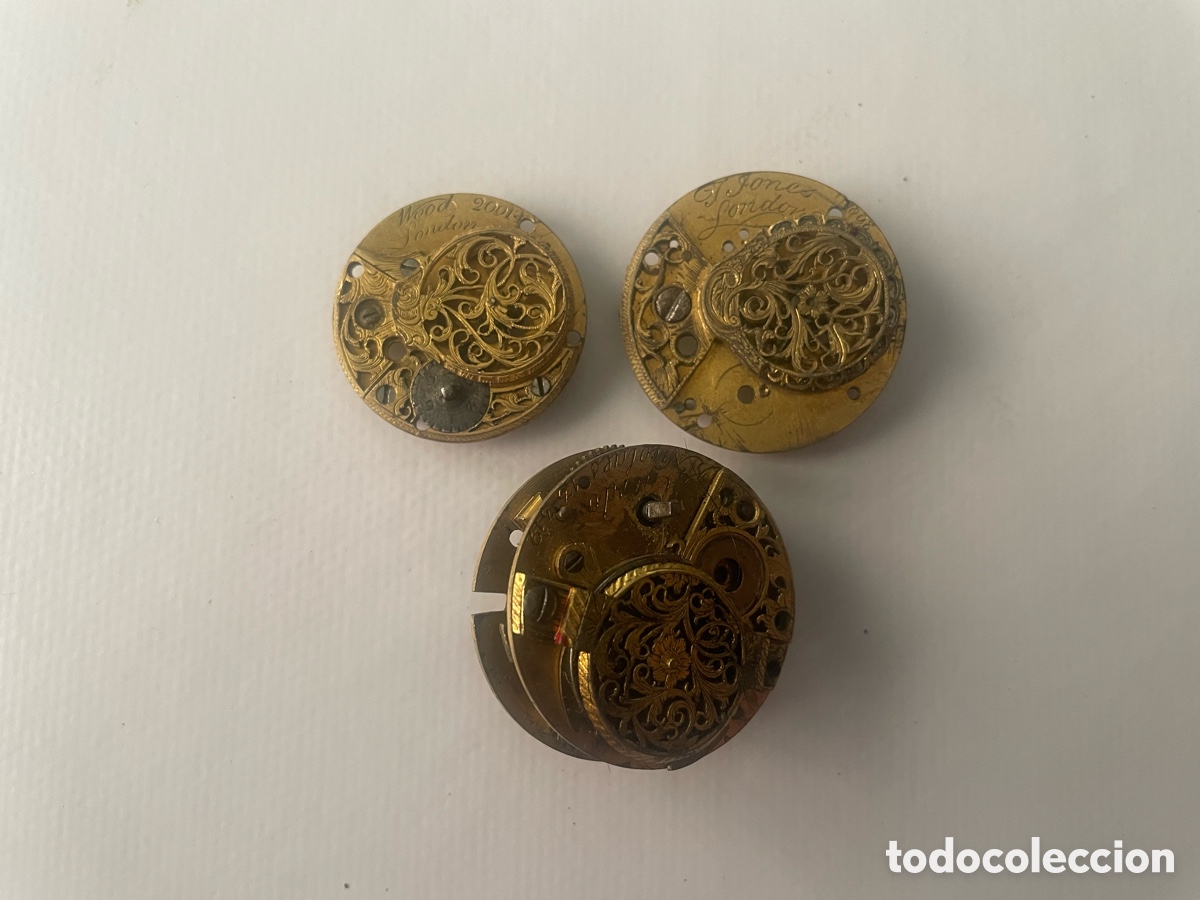 Recambios de relojes: Lote 3 movimientos antiguos reloj bolsillo tipo Catalina, incompletos, para piezas