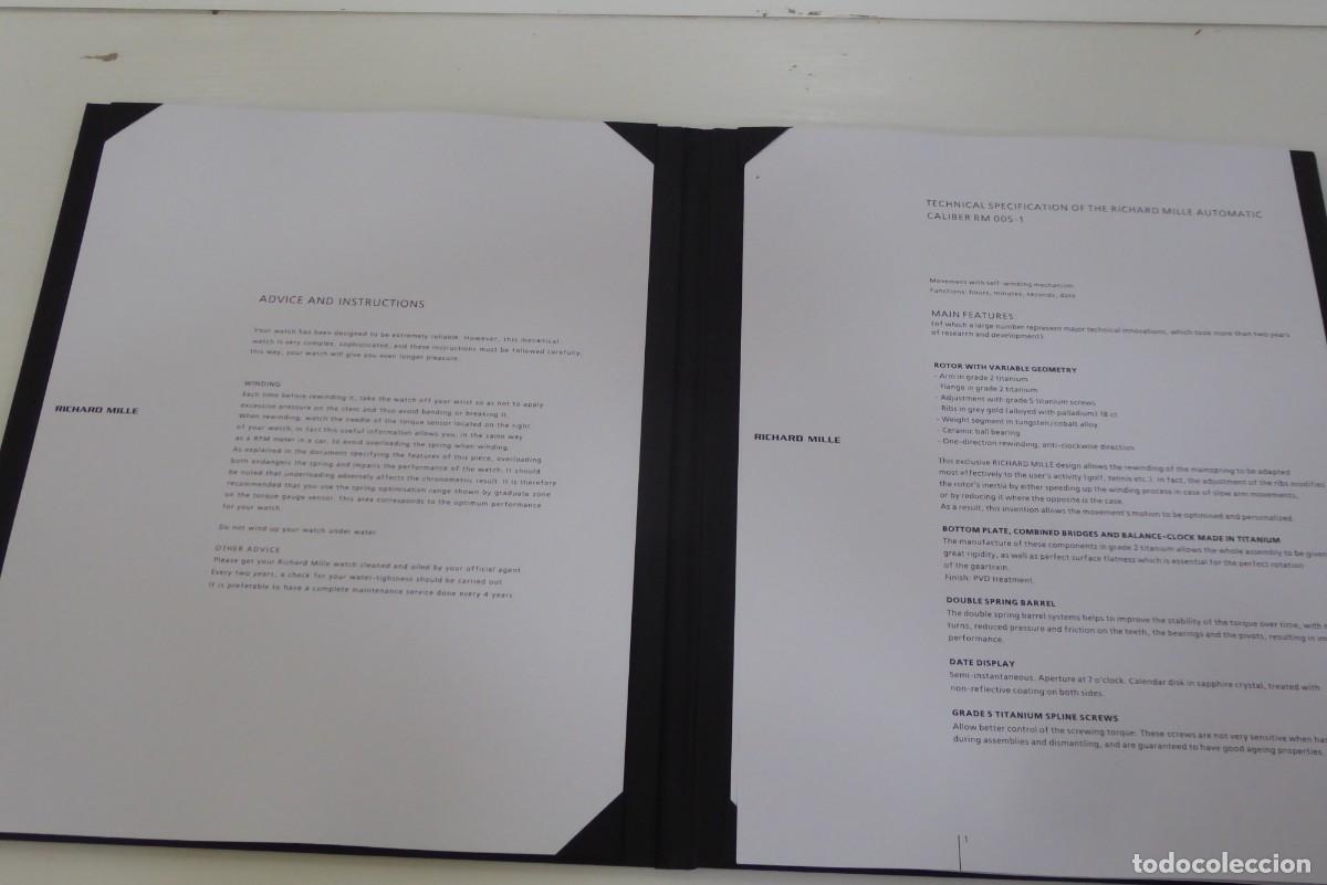 Recambios de relojes: Richard Mille folder and instructions RM 005-1 - Foto 4