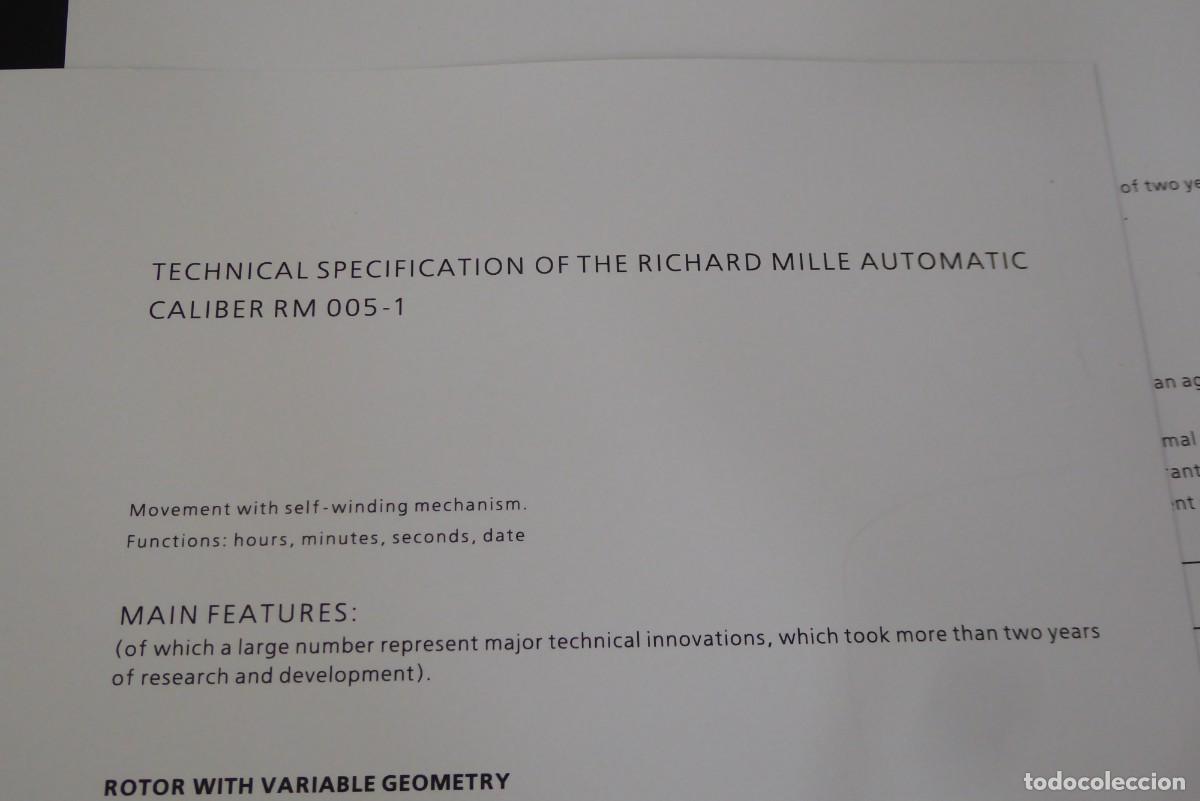 Recambios de relojes: Richard Mille folder and instructions RM 005-1 - Foto 6