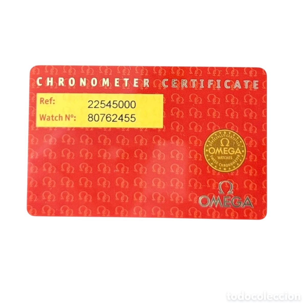 Recambios de relojes: OMEGA. Tarjeta de Certificado Chronometer del reloj Omega Seamaster Ref. 2254.50.00