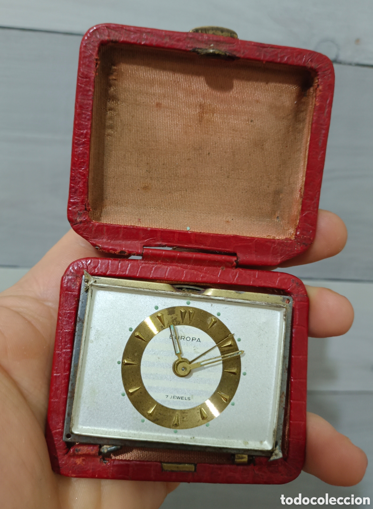 Recambios de relojes: Raro reloj despertador de viaje Europa 7 jewels , alemania