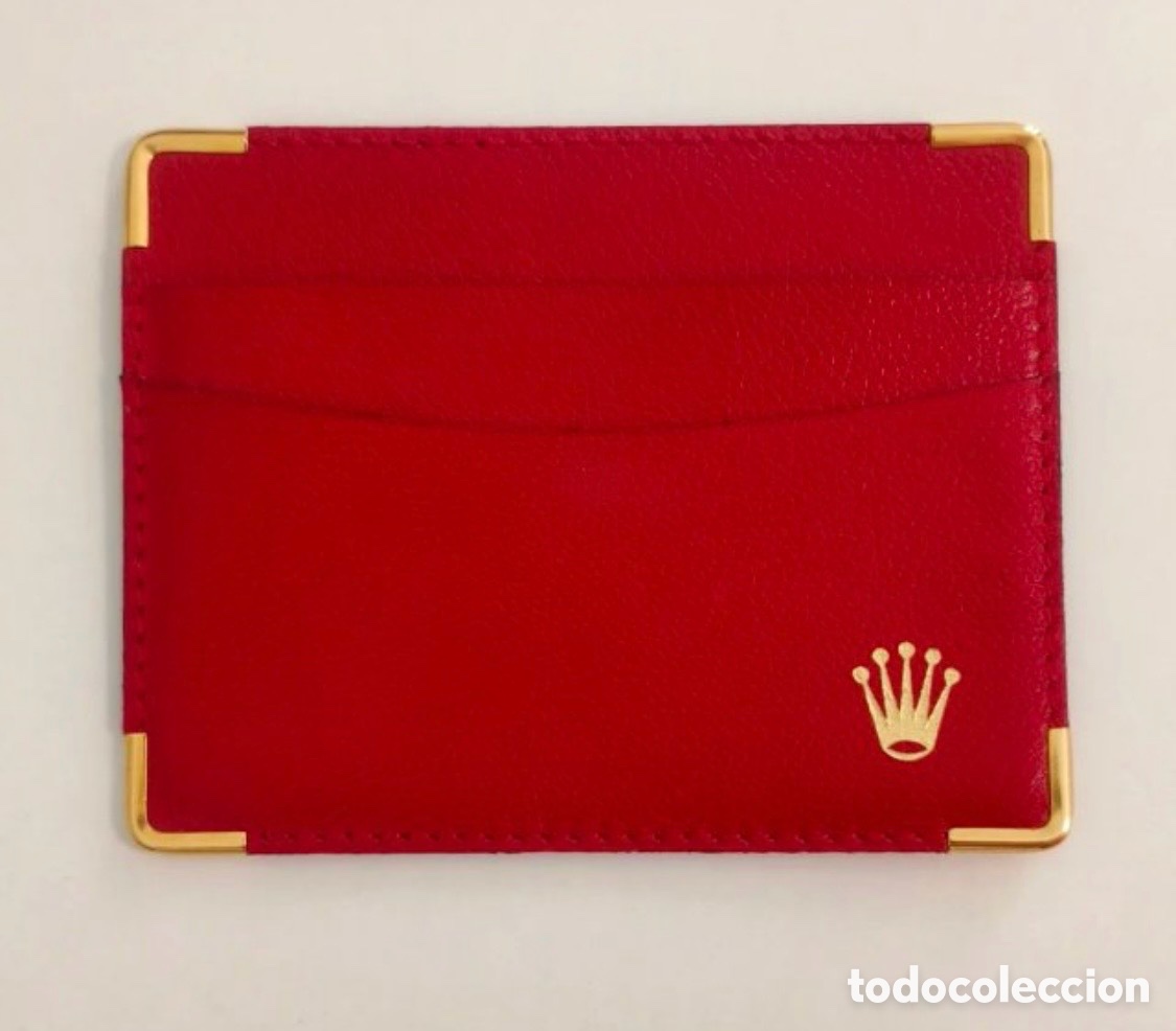 Recambios de relojes: Tarjetero/portadocumentos original de Rolex en piel de color rojo.