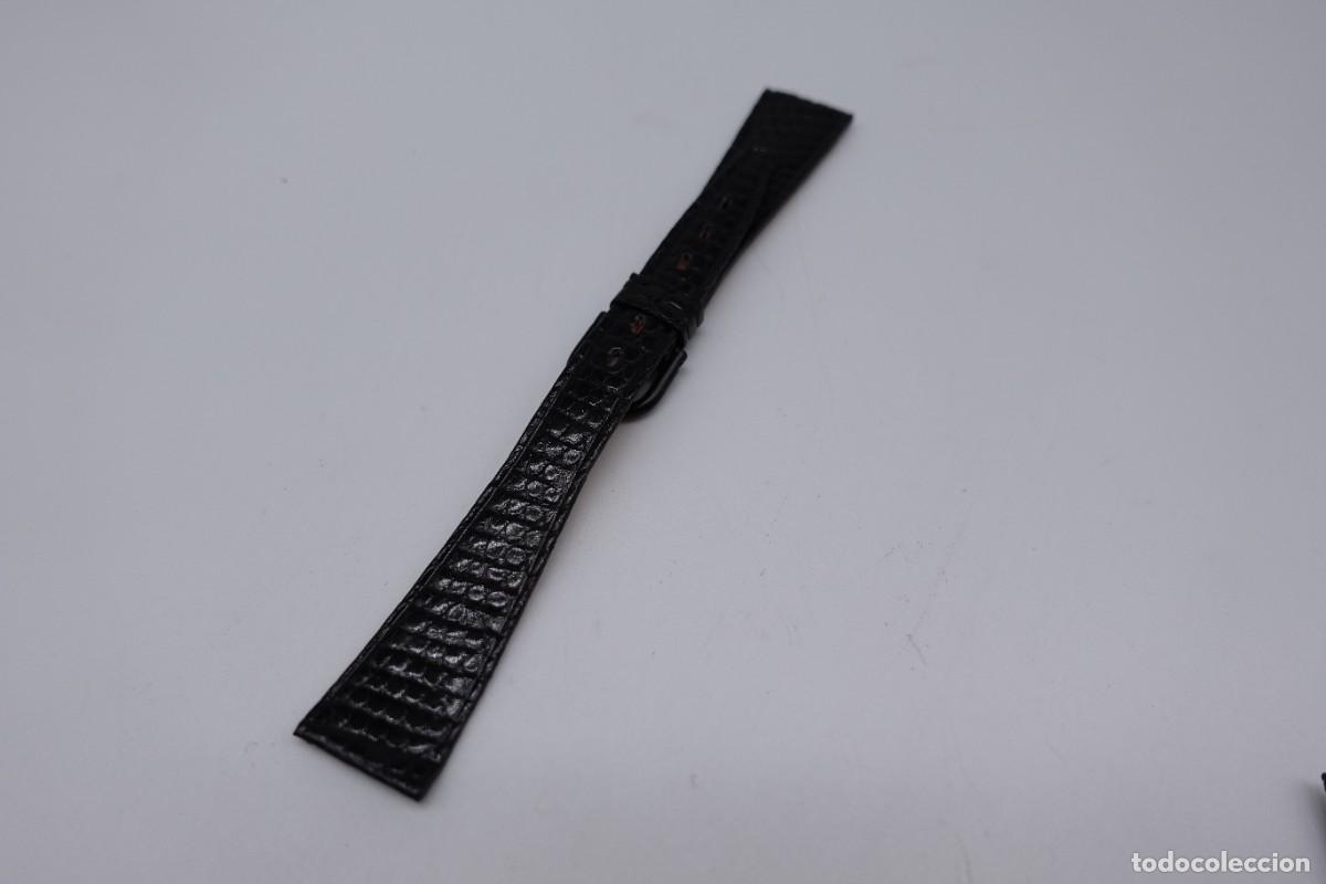 Spare Parts for Watches: CORREA DE RELOJ NUEVA DE TIENDA VINTAGE EN PIEL NEGRA ESTRECHA CON TEXTURA Y HEBILLA MET&Aacute;LICA
