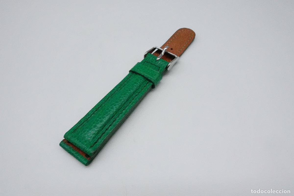 Ricambi di orologi: CORREA DE RELOJ NUEVA DE TIENDA EN PIEL COLOR VERDE ESMERALDA CON HEBILLA PLATEADA