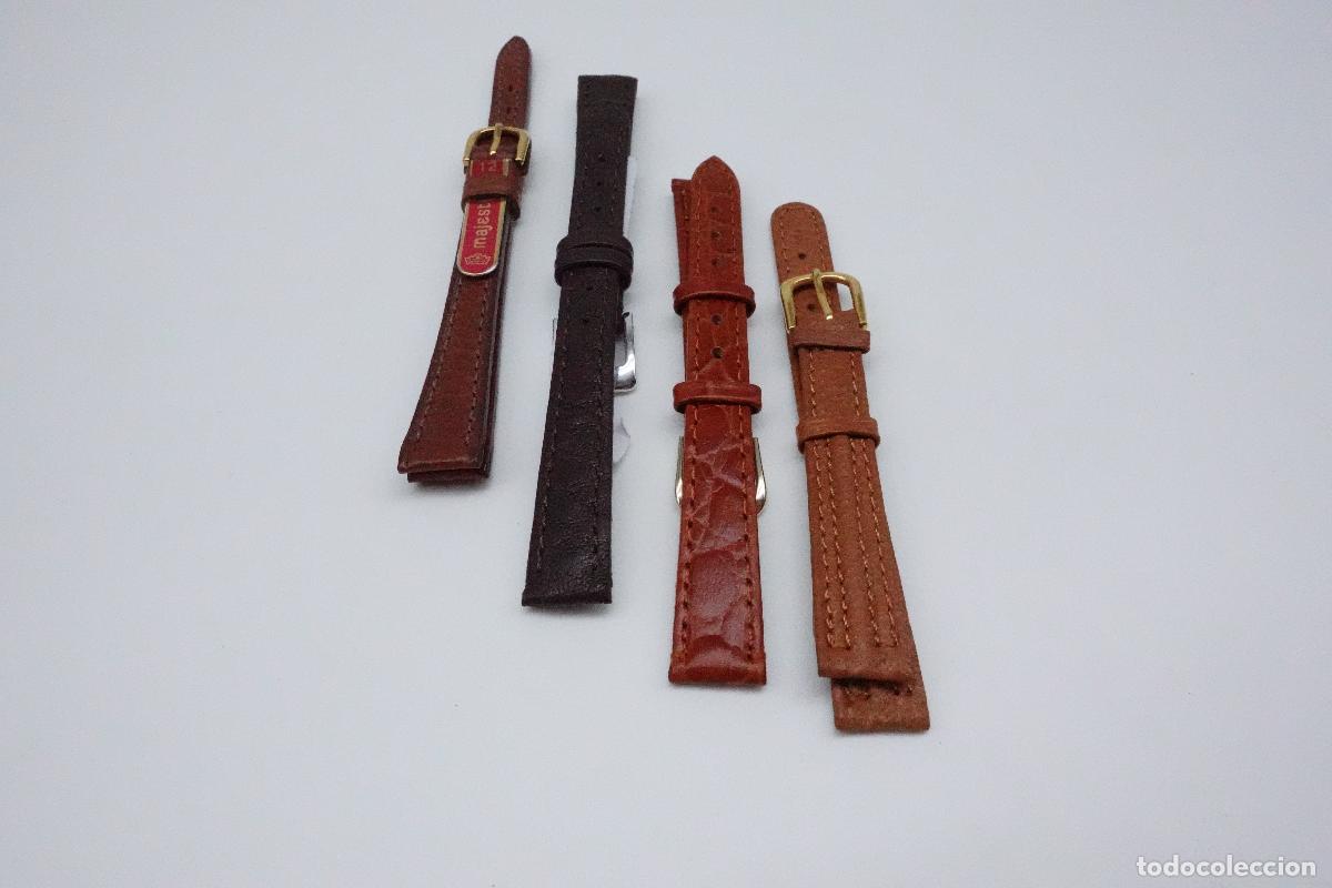 Spare Parts for Watches: LOTE DE 4 CORREAS 12 MM DE RELOJ NUEVAS VINTAGE EN PIEL VARIADAS - TONOS MARRONES CON HEBILLAS