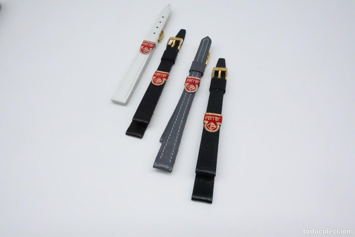 Recambios de relojes: LOTE DE 4 CORREAS 10 MM DE RELOJ NUEVAS VINTAGE DE PIEL MARCA FERRER - BLANCA, NEGRA Y GRIS