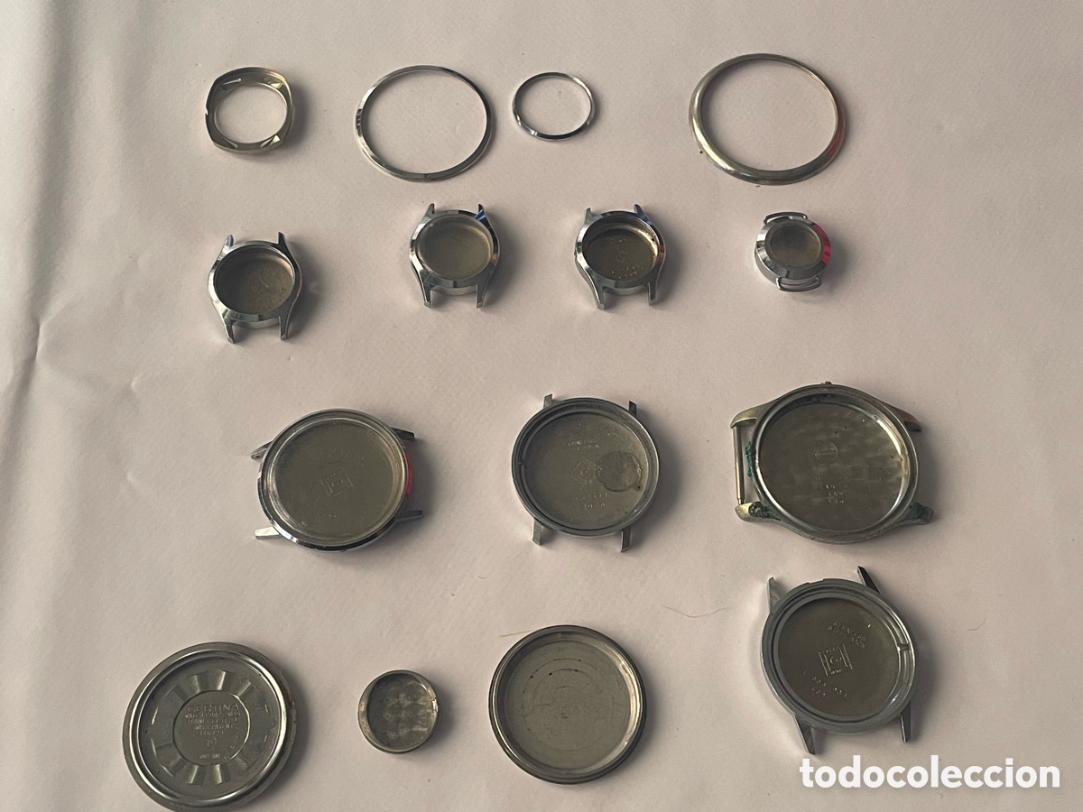 Recambios de relojes: Lote de cajas y biseles de reloj vintage, Cyma y Certina, vac&iacute;as