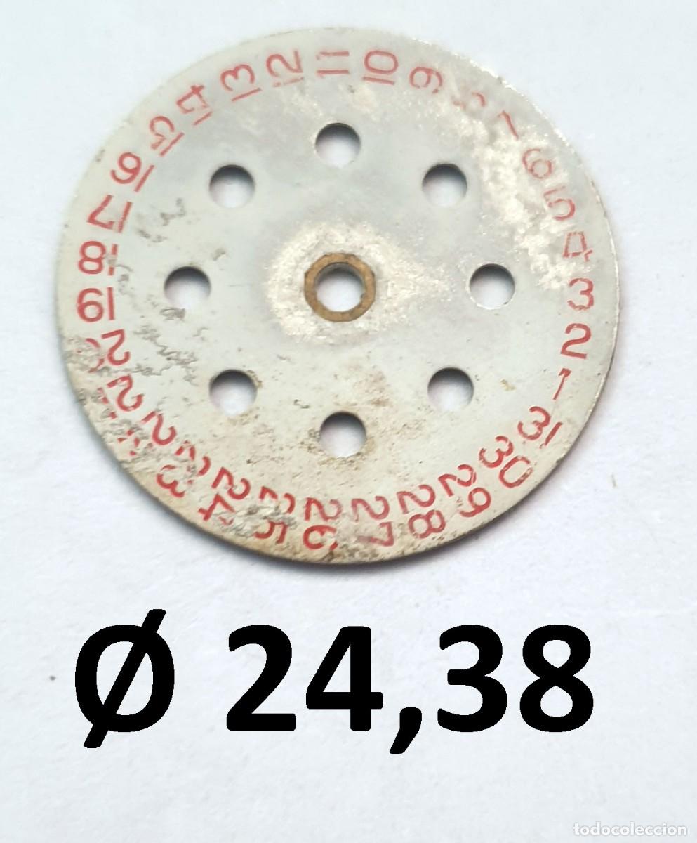 Recambios de relojes: Disco de Fecha / Calendario Vintage Numeraci&oacute;n en Rojo - Rueda Dentada Trasera - &Oslash; 24,38 mm