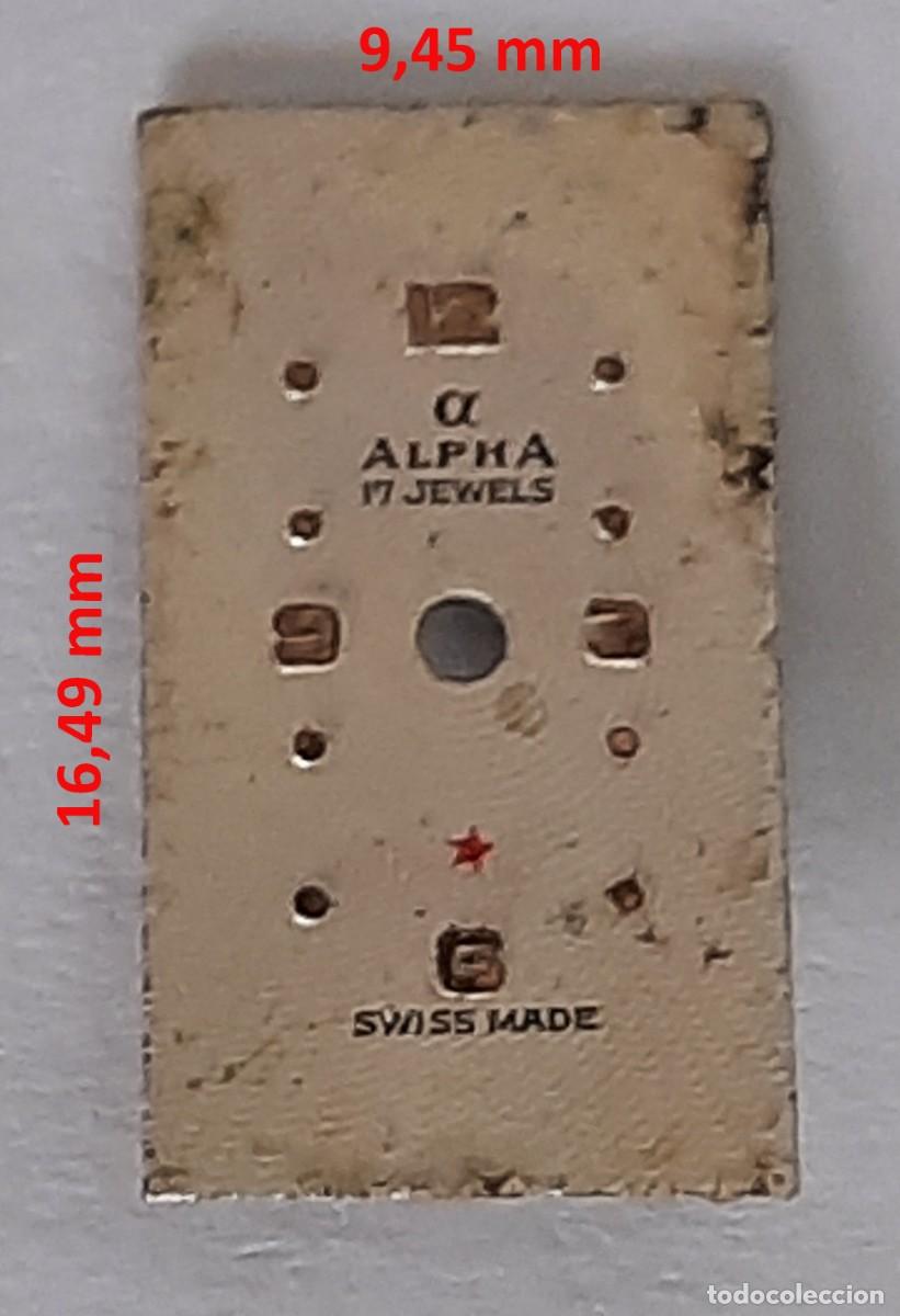 Recambios de relojes: Esfera de Reloj Vintage Alpha 17 Jewels Rectangular (9,45 x 16,49 mm) - Swiss Made