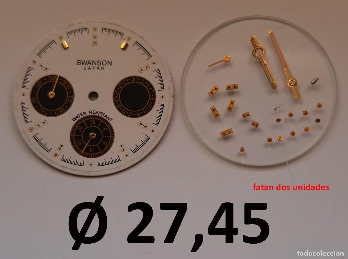 Recambios de relojes: Esfera Swanson Japan con Agujas e &Iacute;ndices Desmontados (&Oslash; 27,45 mm) - Fornitura Relojer&iacute;a