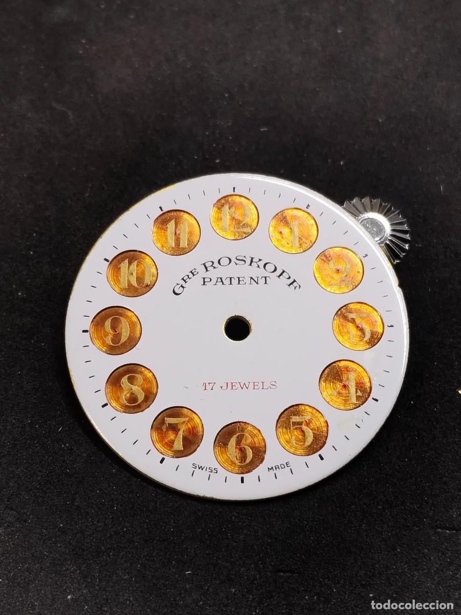 Recambios de relojes: Esfera agujas, tija y corona reloj Gre Roskopf