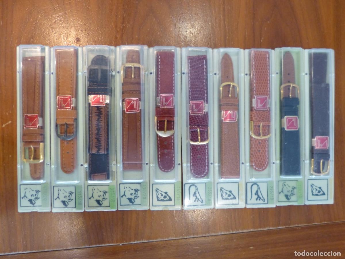 Recambios de relojes: Lote de 10 correas LM en piel natural de varios tipos, b&uacute;falo, jabal&iacute;, lagarto....