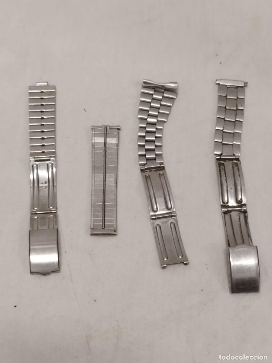 Recambios de relojes: 4 Correas de Reloj Acero A&ntilde;os 70/80 Incompletas - Lote de Recambios Vintage.