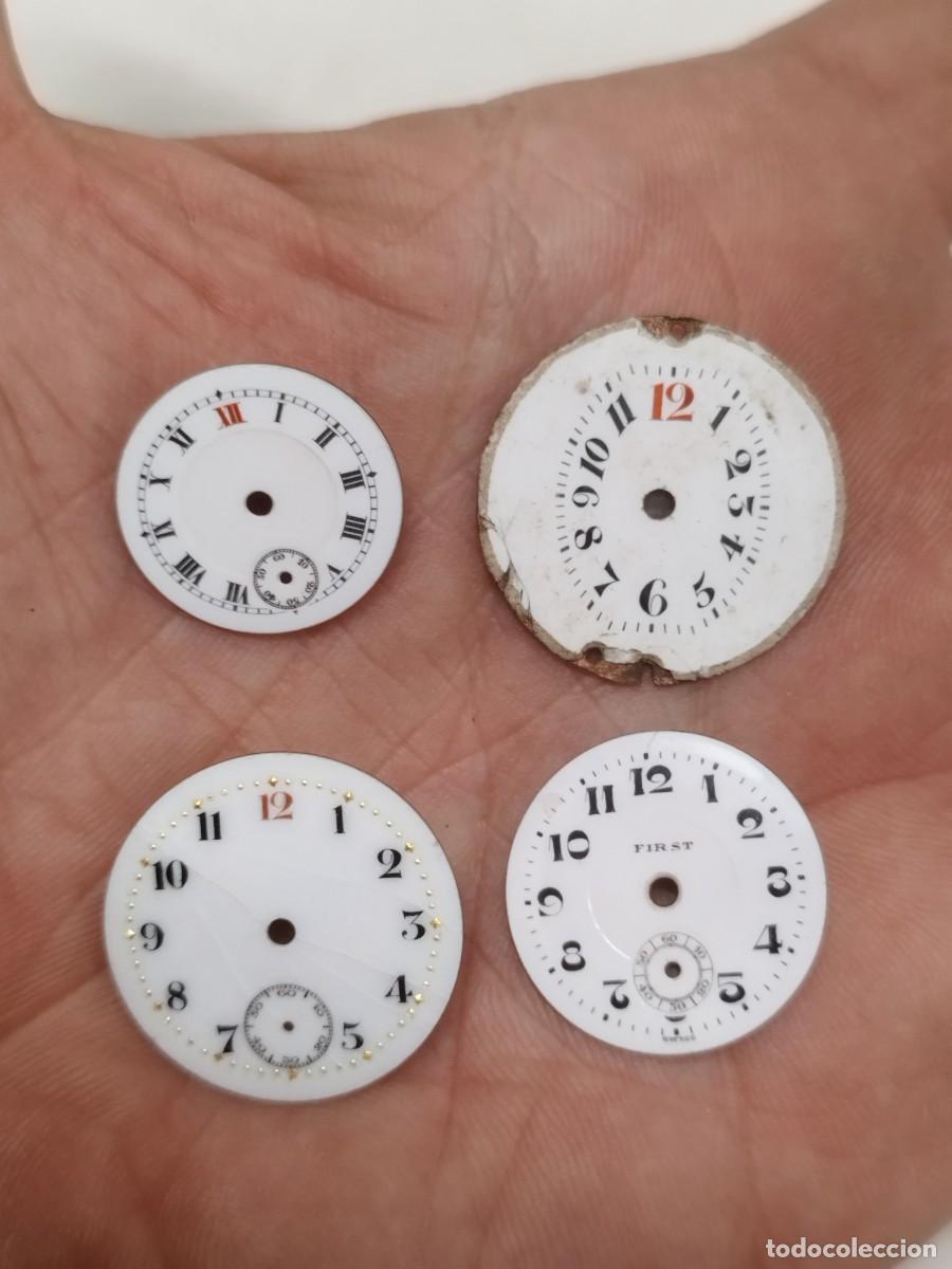 Recambios de relojes: Lote de 4 esferas antiguas de porcelana y esmalte para relojes de bolsillo. Recambios o restauracion