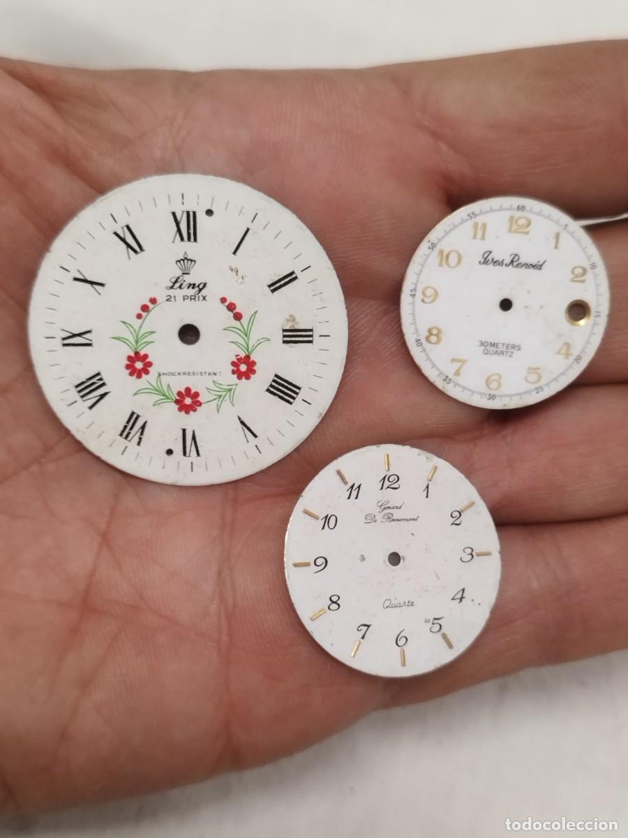 Recambios de relojes: Lote de 3 esferas vintage para reloj de bolsillo y pulsera (Ling, Yves Renoir, Girard).