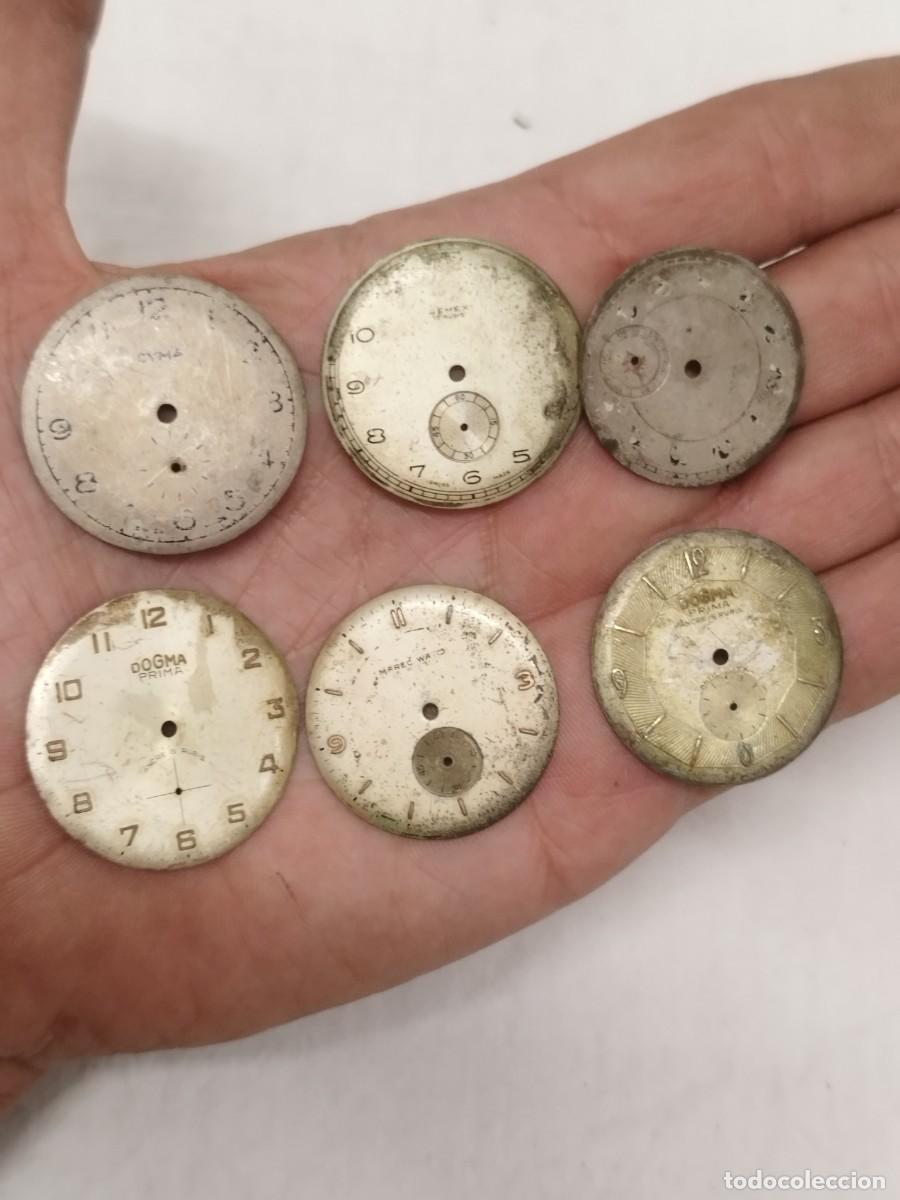 Recambios de relojes: Lote de 6 esferas / diales antiguos de reloj suizo (Cyma, Dogma...) para restauraci&oacute;n o Steampunk.