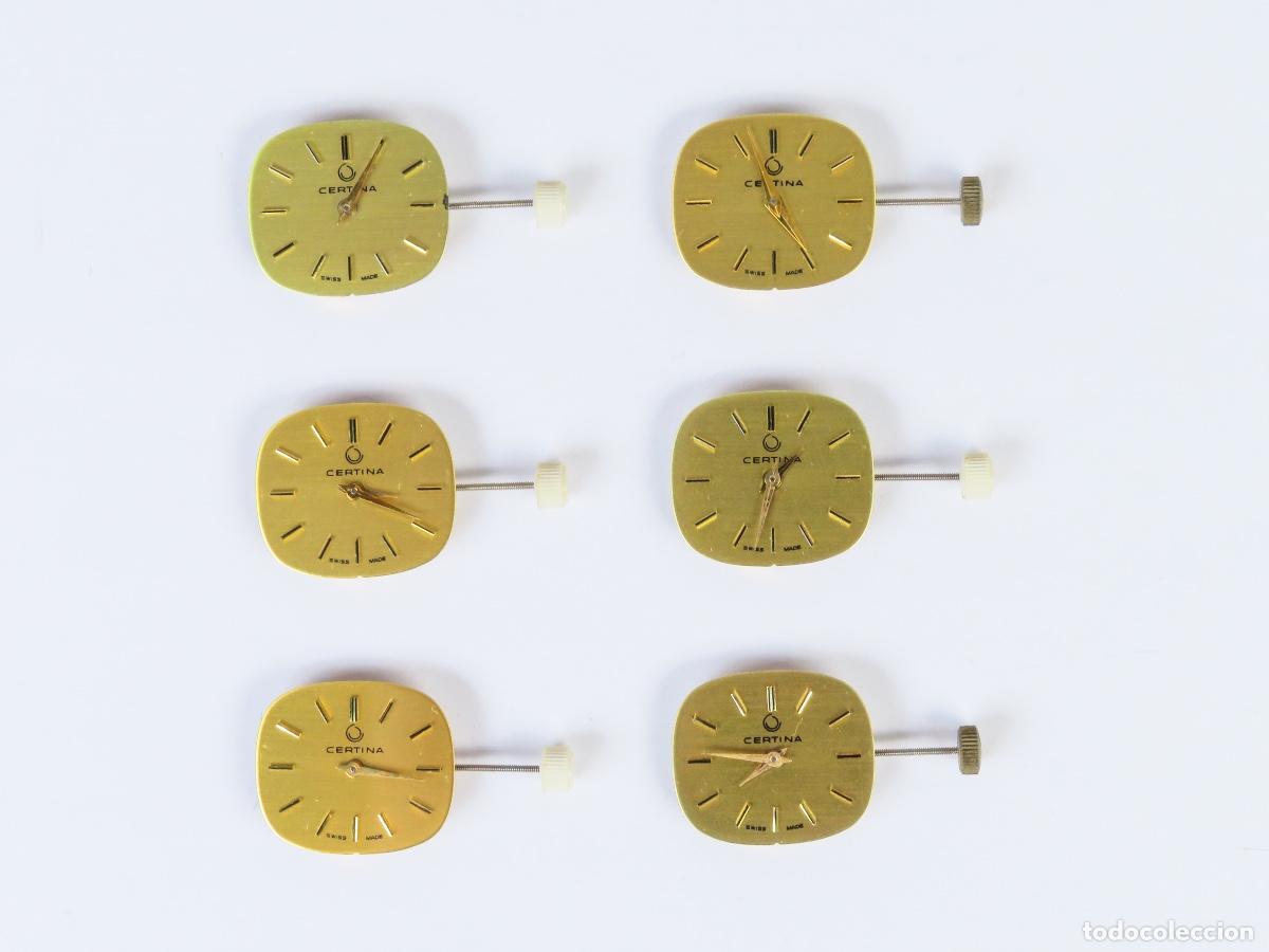 Recambios de relojes: Lote 6 esferas reloj pulsera maquinaria Certina cuerda esfera cuadrada manillas dorada