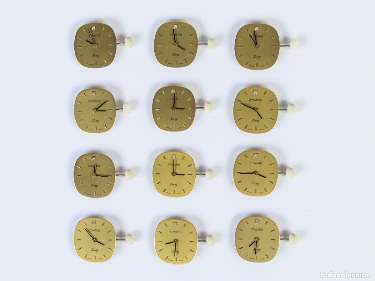 Recambios de relojes: Lote 12 esferas reloj pulsera maquinaria Duward cuerda esfera cuadrada manillas negras y brillante