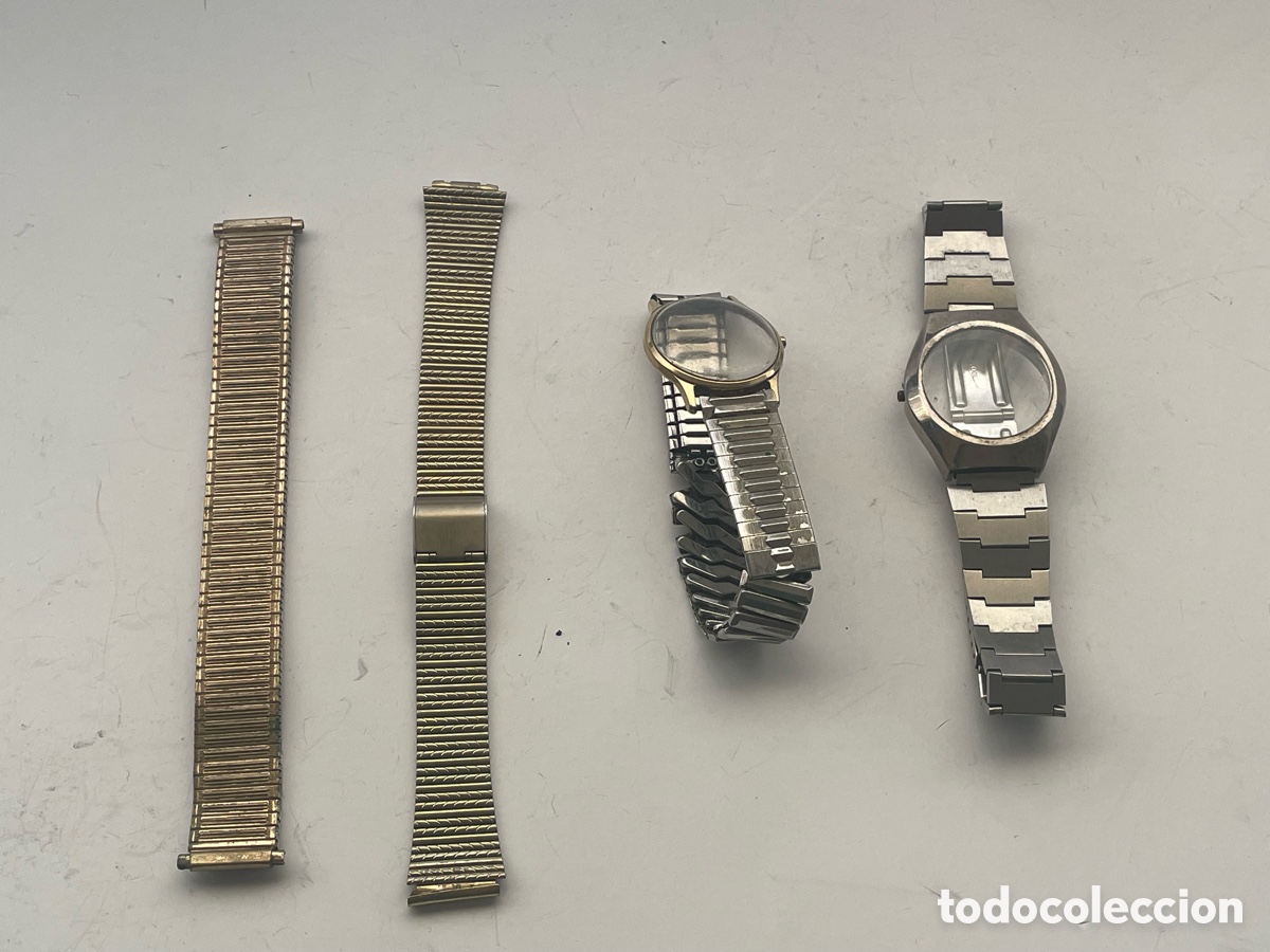 Recambios de relojes: Lote 4 pulseras de reloj, 2 con caja delantera, usadas