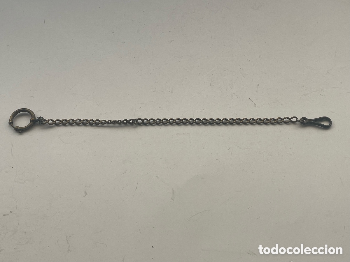Recambios de relojes: Cadena para reloj de bolsillo, color lat&oacute;n, 27 cm, con anilla y mosquet&oacute;n