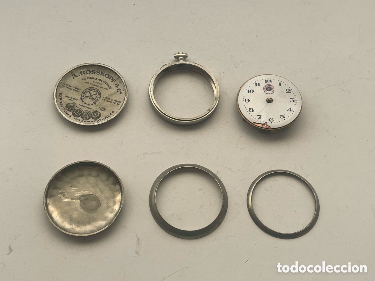 Recambios de relojes: Lote piezas reloj bolsillo Roskopf: movimiento incompleto, caja, tapas