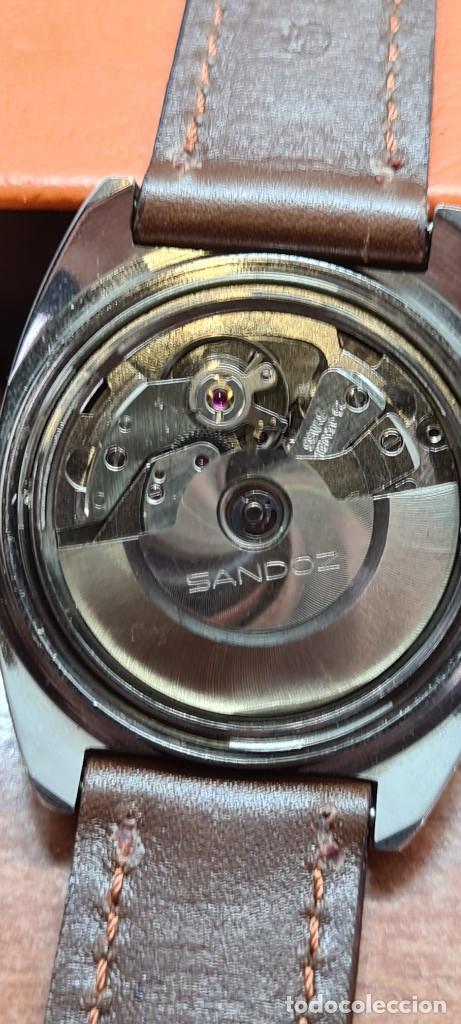 Relojes - Sandox: Reloj (Vintage) SANDOZ automático acero esfera color vino calendario a las tres, correa cuero marrón - Foto 9 - 291243583