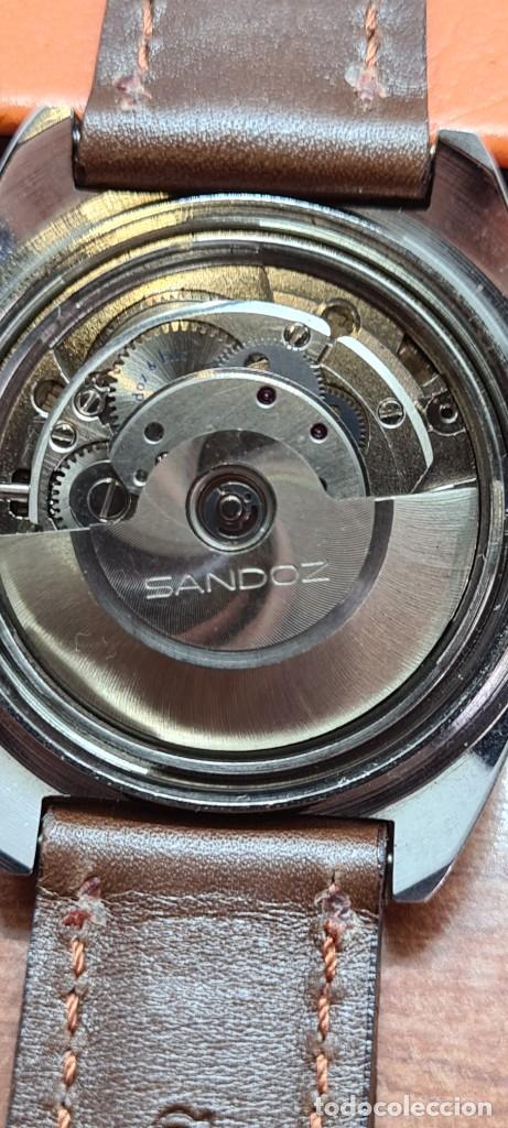 Relojes - Sandox: Reloj (Vintage) SANDOZ automático acero esfera color vino calendario a las tres, correa cuero marrón - Foto 14 - 291243583